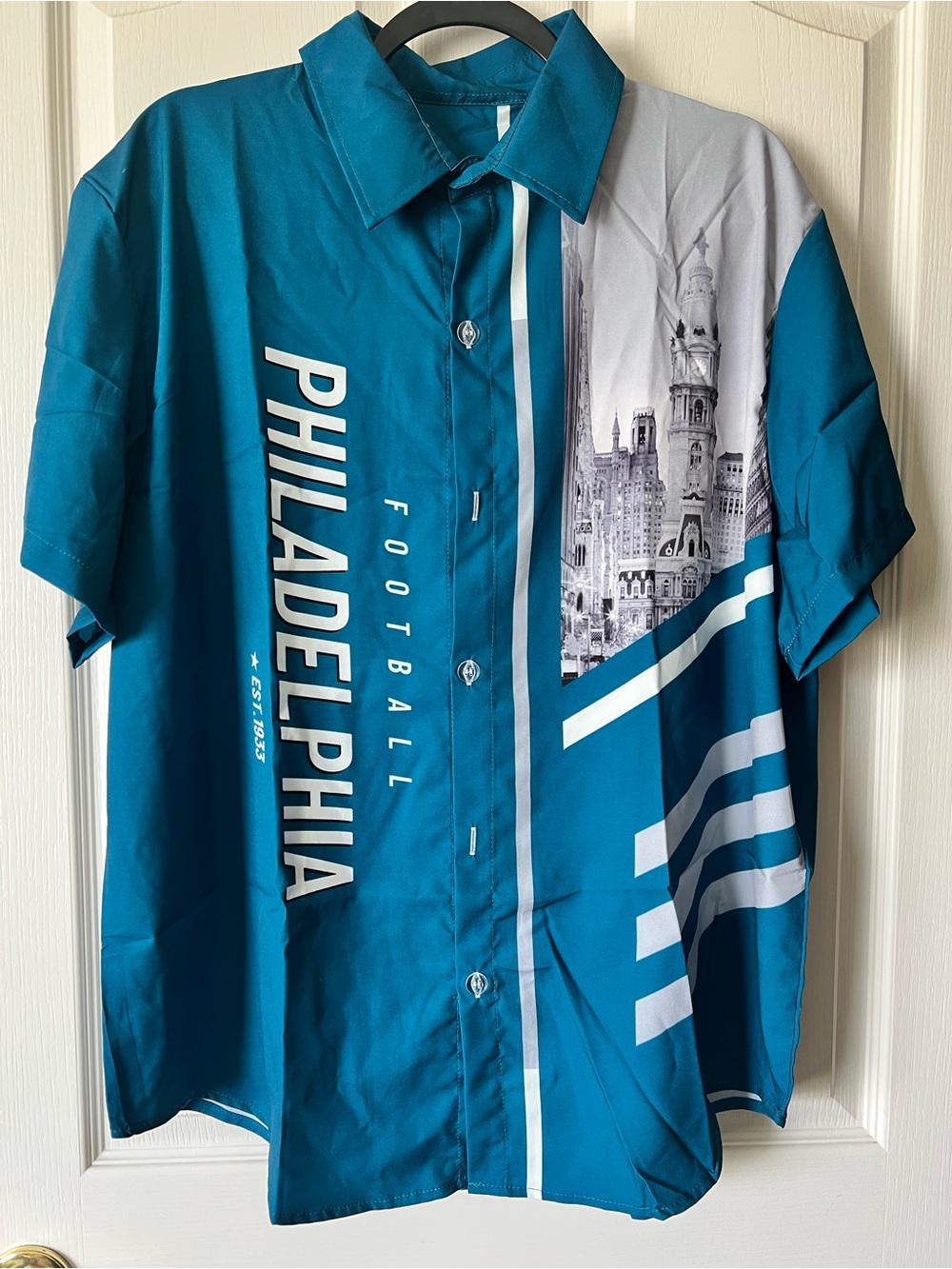 Philadelphia Graphic Short-Sleeve Button-Down Shirt - Teal